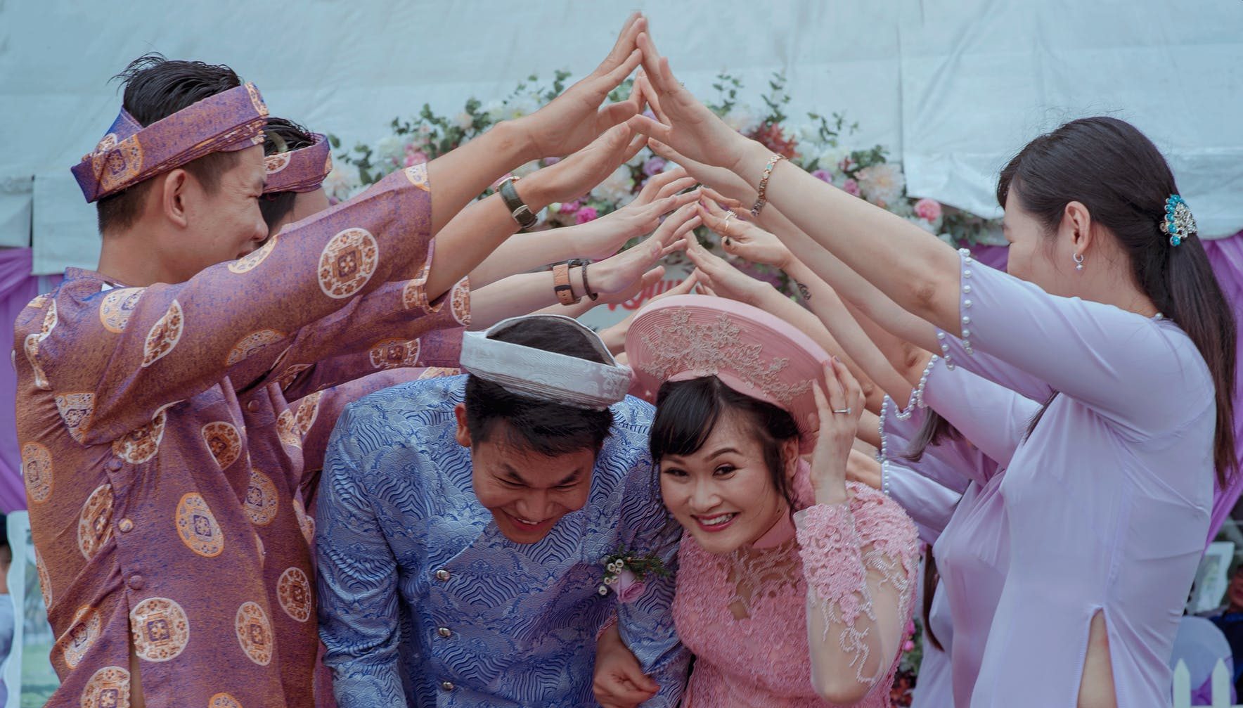 wedding couple taking a traditional ceremony
